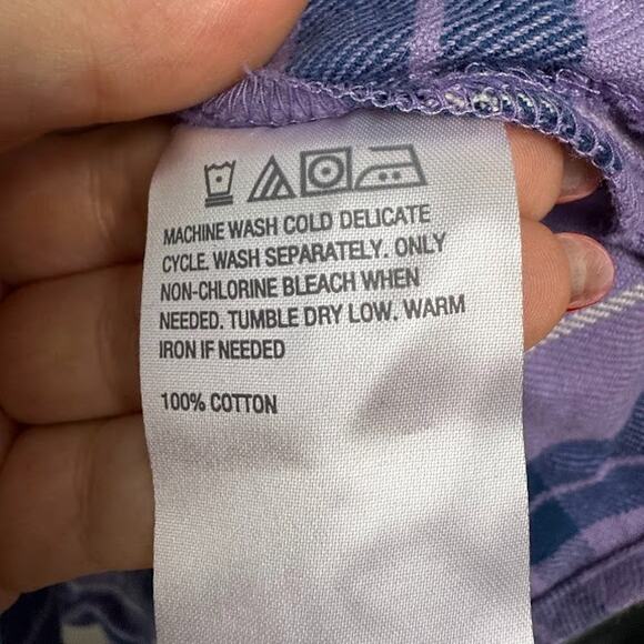 Joan Rivers Cotton Plaid Flannel Snap Front Shirt Womens Small Purple Button Up - Picture 4 of 9